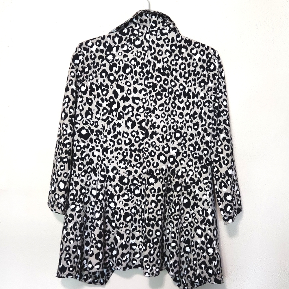 Calvin Klein Cheetah Animal Print Ruffle Open Front Stretchy Jacket Size 6 - Picture 3 of 9
